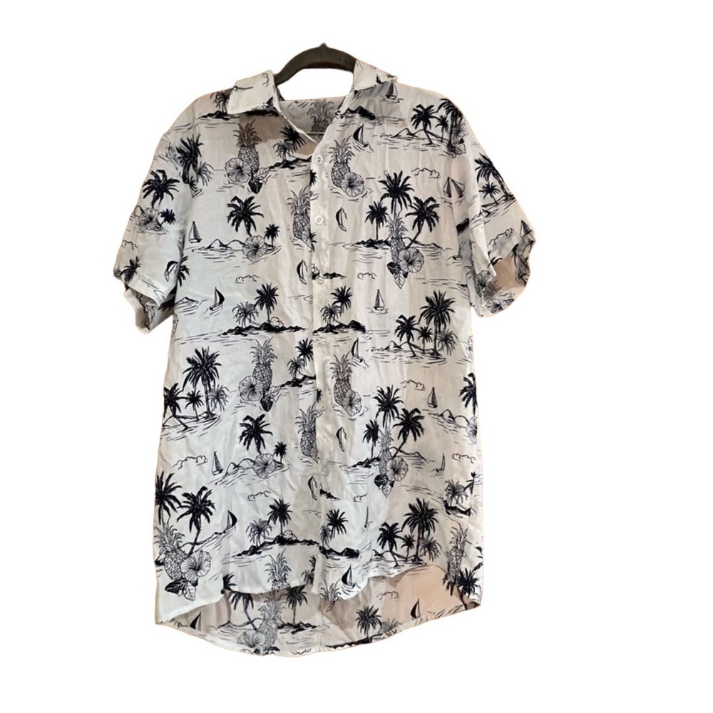 Misslook mens casual cotton blend palm tree button front shirt